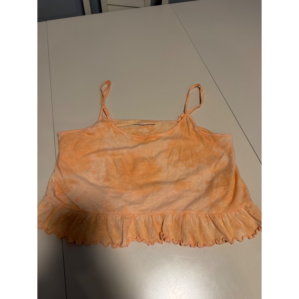 American Eagle Orange Tie Dye Ruffle Hem Cami Crop Top Womens Medium